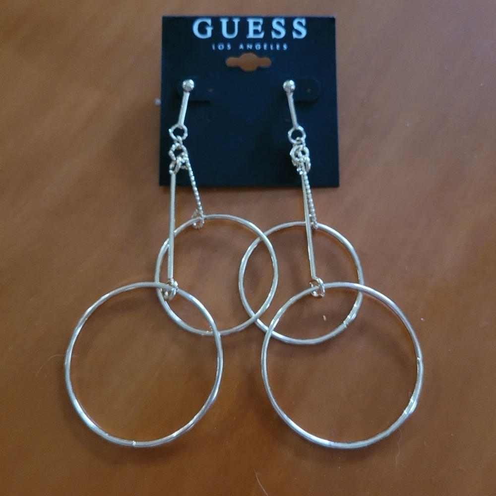 Guess 90's Gold Circle Long Dangle‎ Statement Earrings